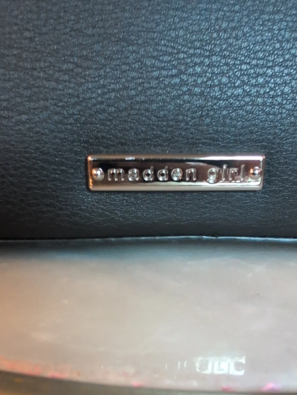 Madden Girl Black Faux Leather Satchel with Crystal Buckle and Strap